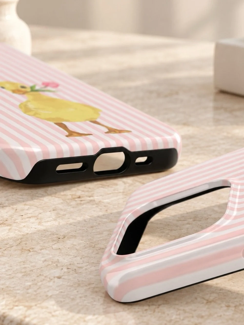 Cute Duckling Tulip Pink Stripe Coquette Cottagecore Tough Phone Case